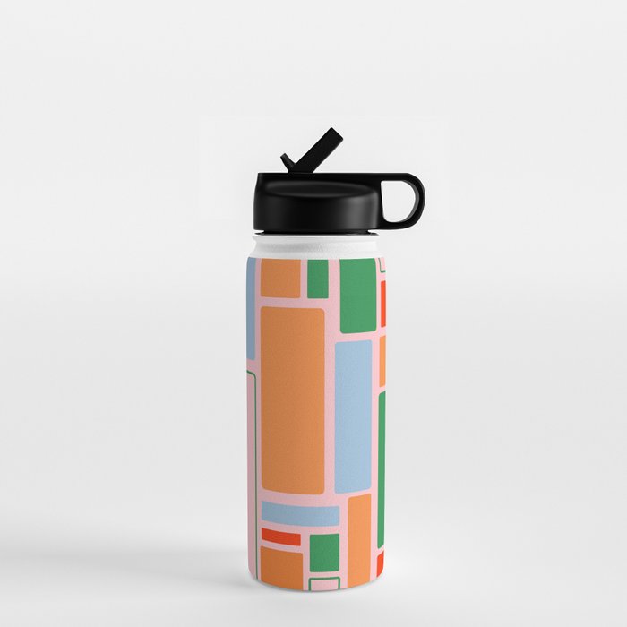 Geometric Modulus Retro Contemporary Pattern Pink Light Blue Orange Green Water Bottle Gallery Image 1