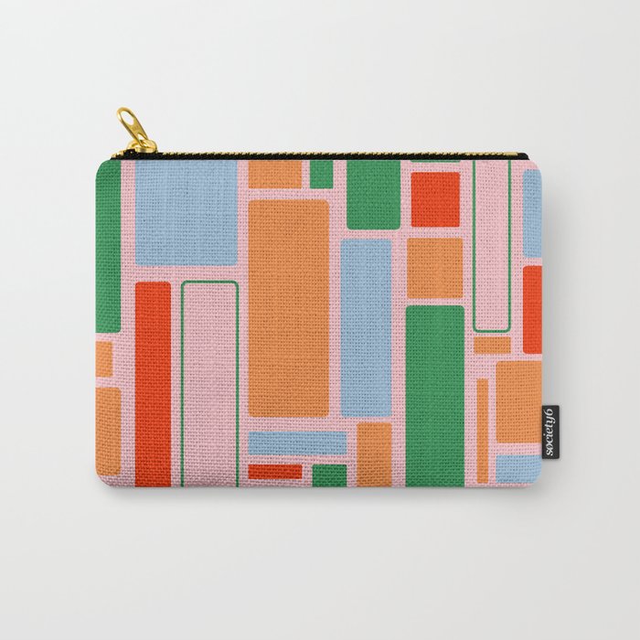 Geometric Modulus Retro Contemporary Pattern Pink Light Blue Orange Green Carry All Pouch Gallery Image 1