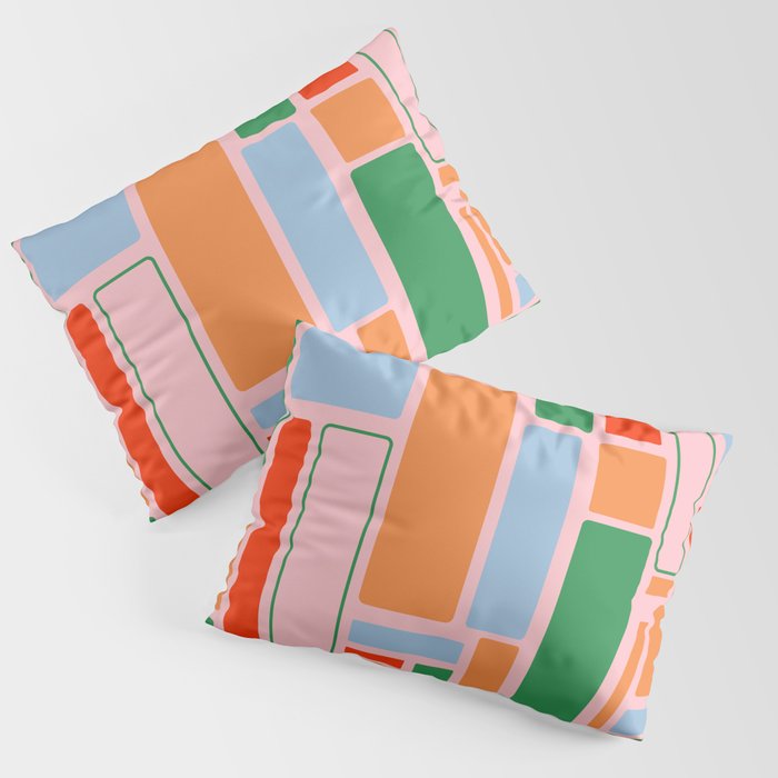 Geometric Modulus Retro Contemporary Pattern Pink Light Blue Orange Green Pillow Sham Gallery Image 1