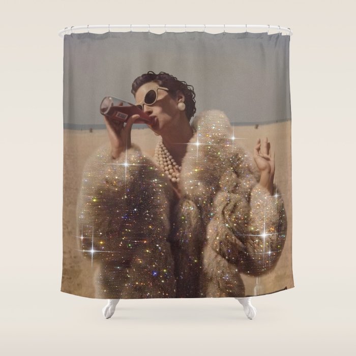 THIRST IN DESERT | collage art by Yana Potter | classic art | old Hollywood style | coat | vintage Shower Curtain Gallery Image 1
