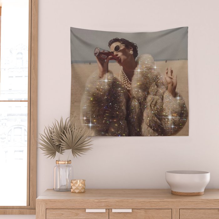 THIRST IN DESERT | collage art by Yana Potter | classic art | old Hollywood style | coat | vintage Wall Tapestry Gallery Image 2