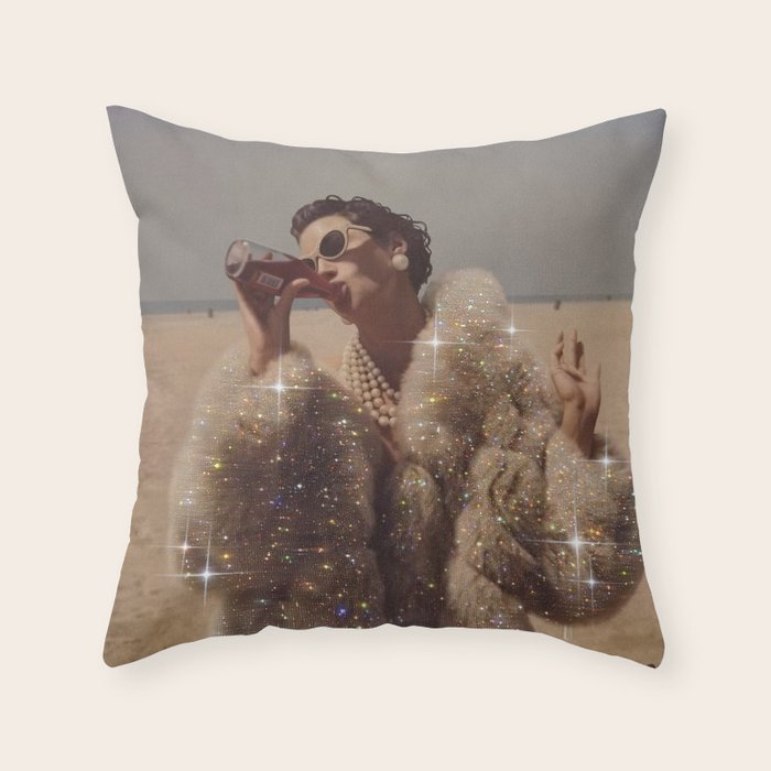 THIRST IN DESERT | collage art by Yana Potter | classic art | old Hollywood style | coat | vintage Throw Pillow Gallery Image 1