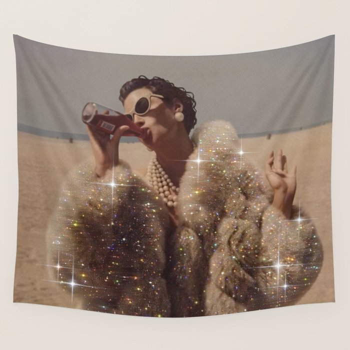 THIRST IN DESERT | collage art by Yana Potter | classic art | old Hollywood style | coat | vintage Wall Tapestry Gallery Image 1