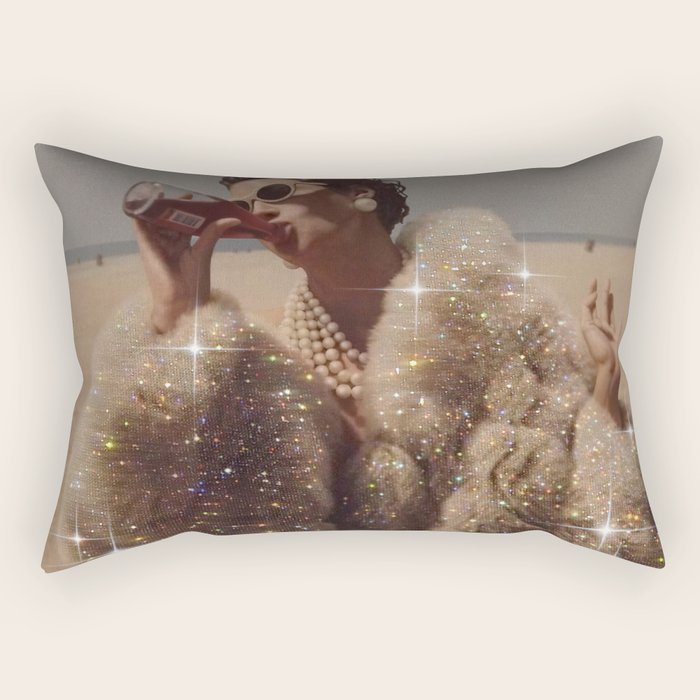 THIRST IN DESERT | collage art by Yana Potter | classic art | old Hollywood style | coat | vintage Rectangular Pillow Gallery Image 1
