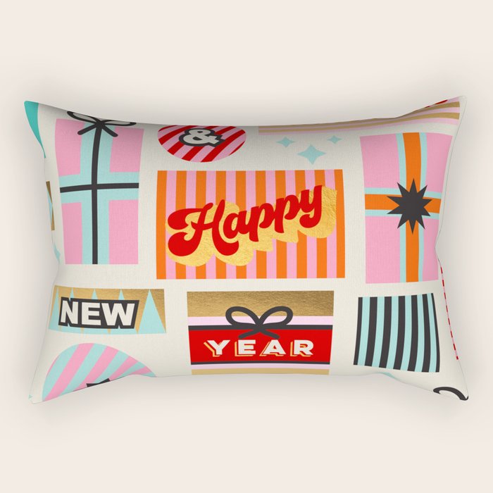 Retro Christmas Gift pattern with Season's Greetings Rectangular Pillow Gallery Image 1