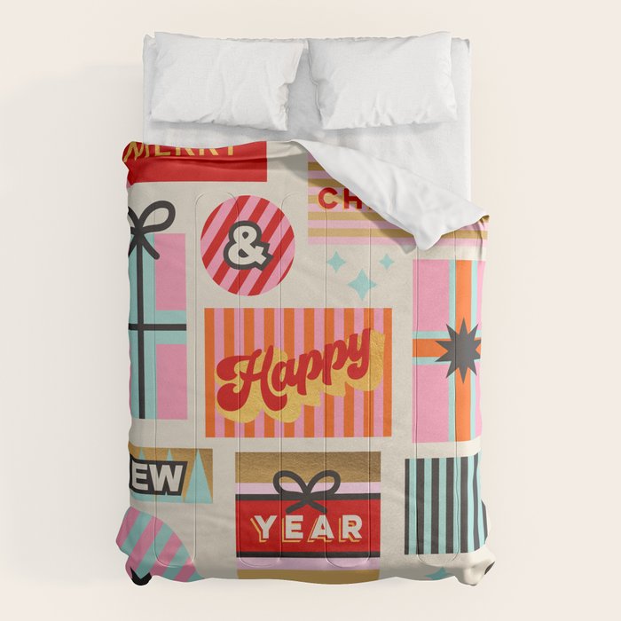 Retro Christmas Gift pattern with Season's Greetings Comforter Gallery Image 6