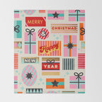 Retro Christmas Gift pattern with Season's Greetings Throw Blanket Gallery Image 2