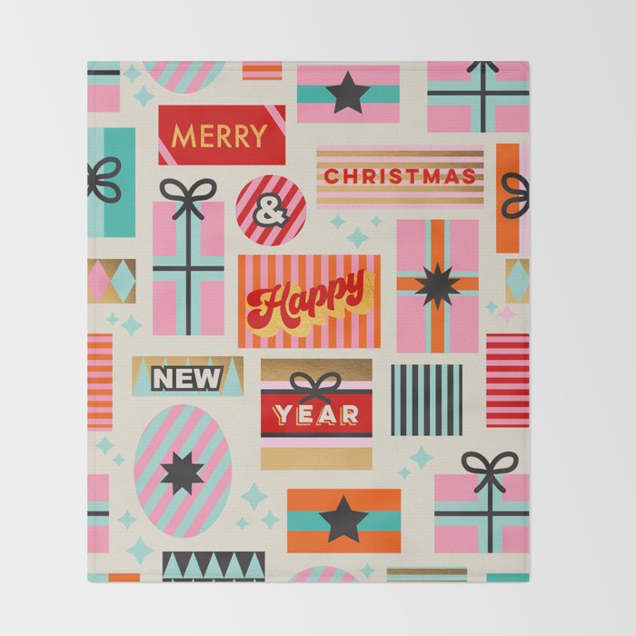 Retro Christmas Gift pattern with Season's Greetings Throw Blanket Gallery Image 2