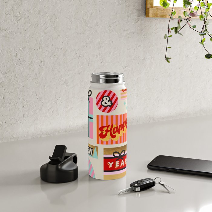 Retro Christmas Gift pattern with Season's Greetings Water Bottle Gallery Image 4