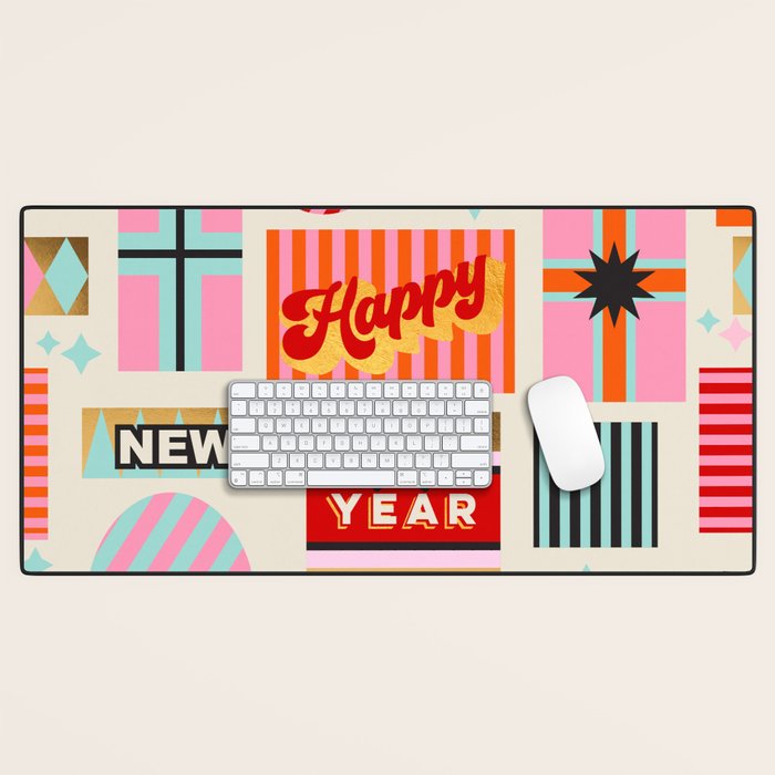 Retro Christmas Gift pattern with Season's Greetings Desk Mat Gallery Image 1