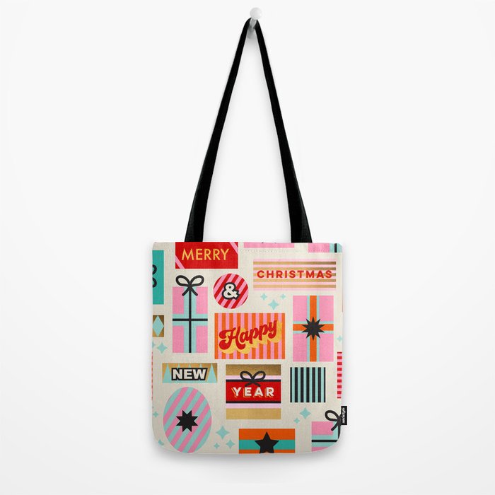 Retro Christmas Gift pattern with Season's Greetings Tote Bag Gallery Image 2