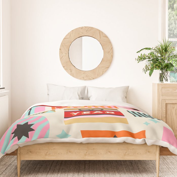 Retro Christmas Gift pattern with Season's Greetings Duvet Cover Gallery Image 3