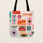 Retro Christmas Gift pattern with Season's Greetings Tote Bag Gallery Image 1