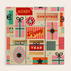 Retro Christmas Gift pattern with Season's Greetings Wood Wall Art Gallery Image 1