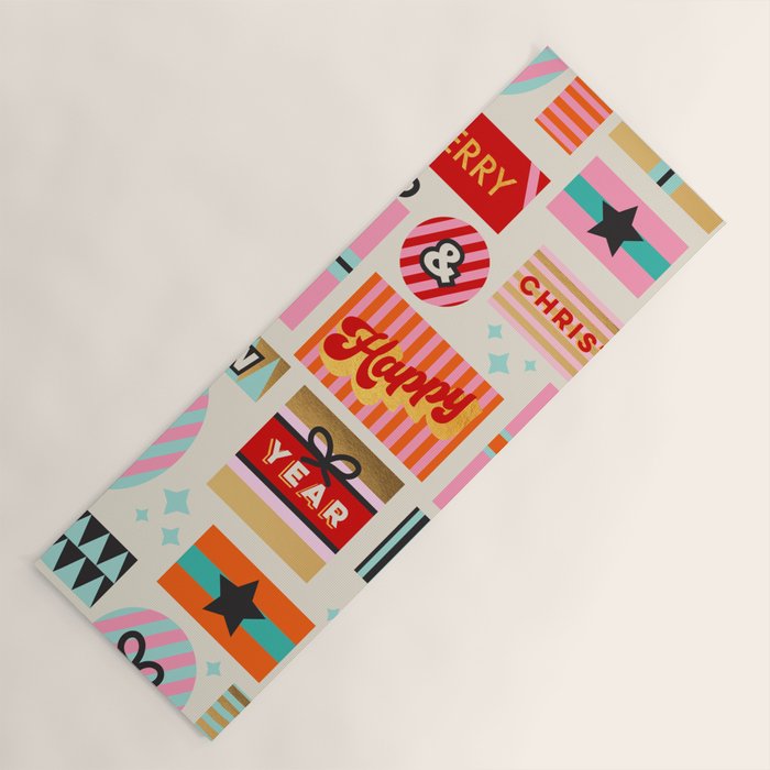 Retro Christmas Gift pattern with Season's Greetings Yoga Mat Gallery Image 1