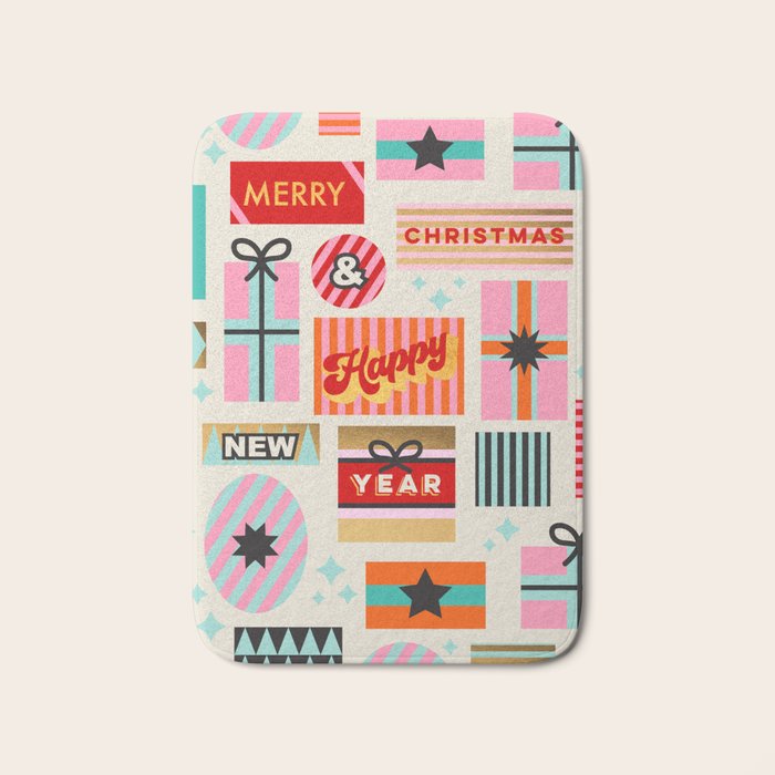 Retro Christmas Gift pattern with Season's Greetings Bath Mat Gallery Image 1