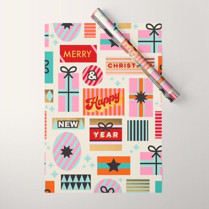 Retro Christmas Gift pattern with Season's Greetings Wrapping Paper Gallery Image 1