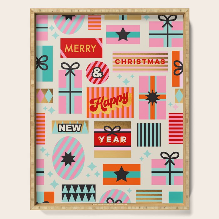 Retro Christmas Gift pattern with Season's Greetings Serving Tray Gallery Image 1