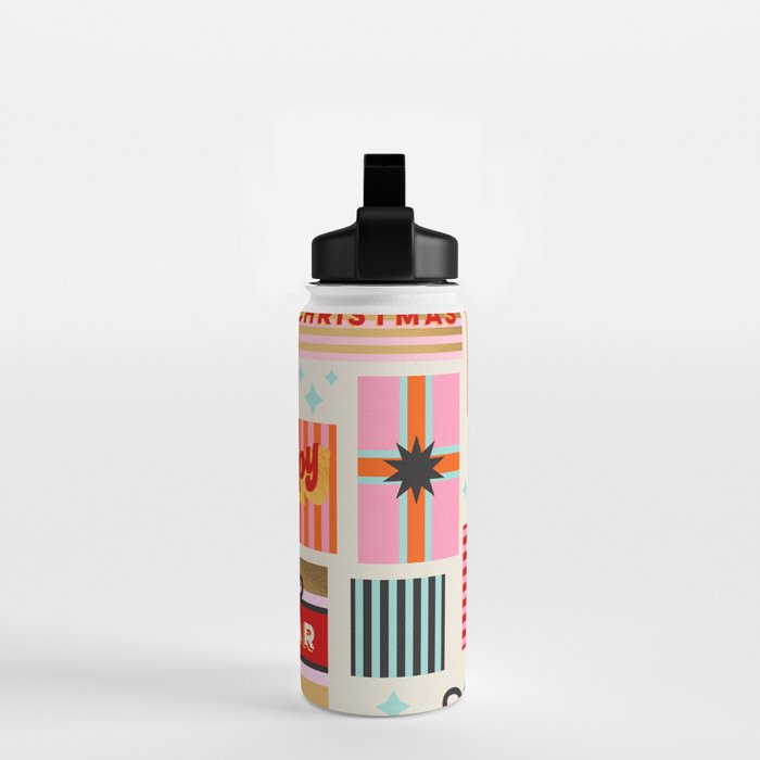 Retro Christmas Gift pattern with Season's Greetings Water Bottle Gallery Image 2