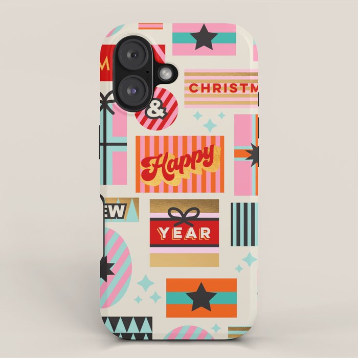 Retro Christmas Gift pattern with Season's Greetings iPhone Case Gallery Image 1