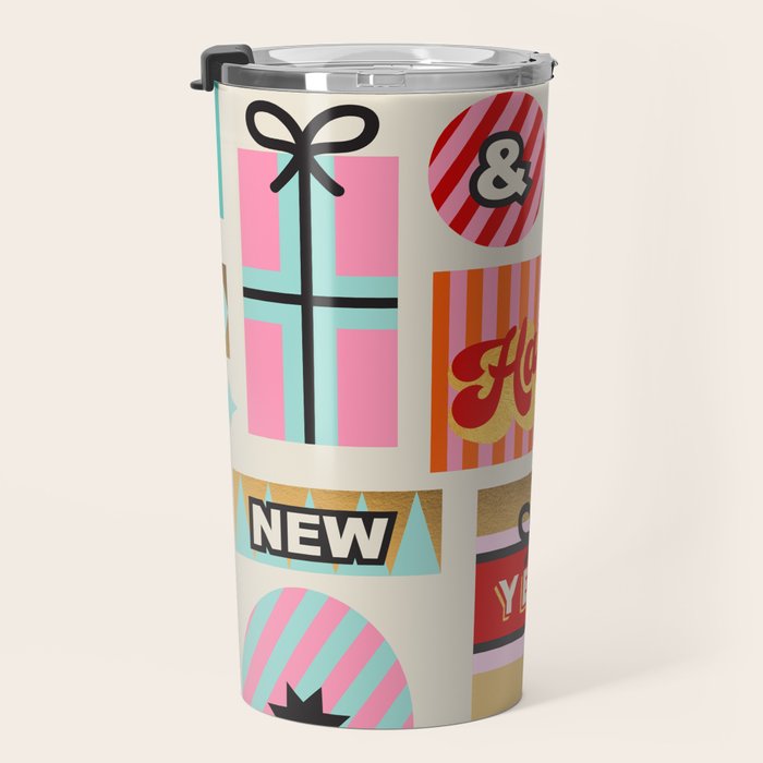 Retro Christmas Gift pattern with Season's Greetings Travel Mug Gallery Image 3