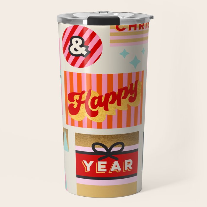 Retro Christmas Gift pattern with Season's Greetings Travel Mug Gallery Image 1