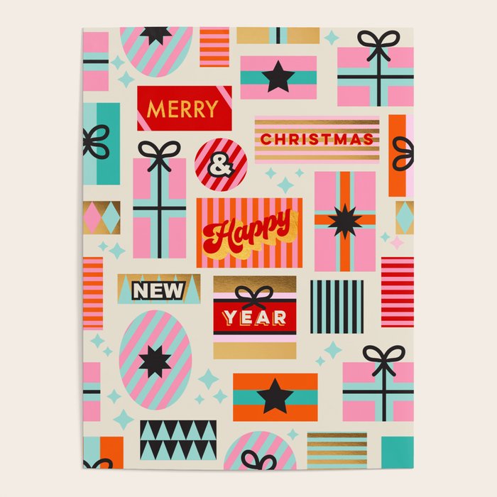 Retro Christmas Gift pattern with Season's Greetings Poster Gallery Image 4