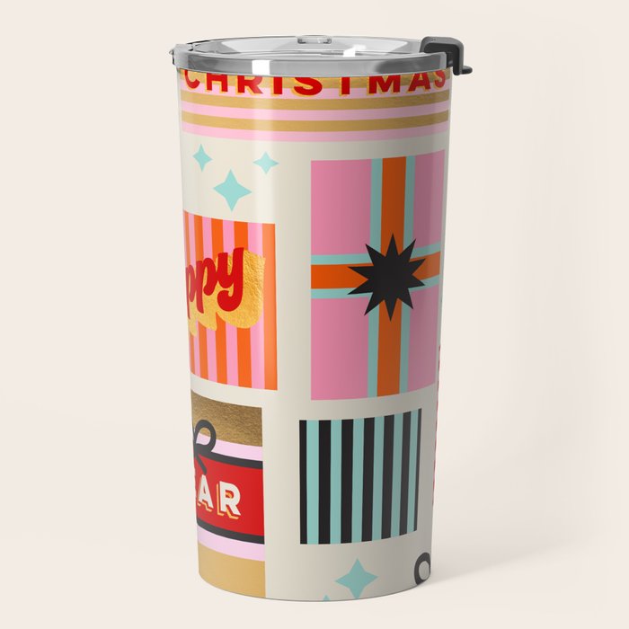 Retro Christmas Gift pattern with Season's Greetings Travel Mug Gallery Image 2