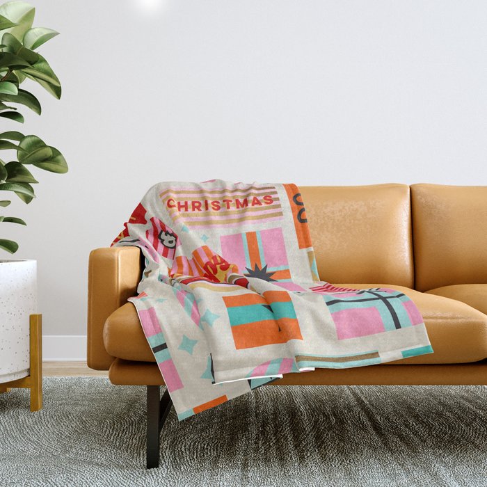 Retro Christmas Gift pattern with Season's Greetings Throw Blanket Gallery Image 1