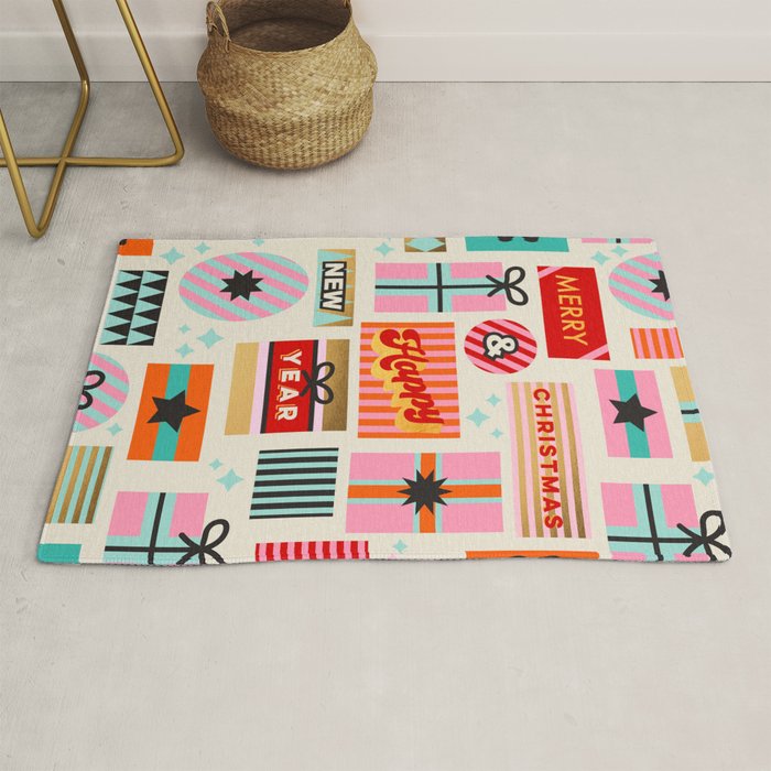 Retro Christmas Gift pattern with Season's Greetings Rug Gallery Image 1