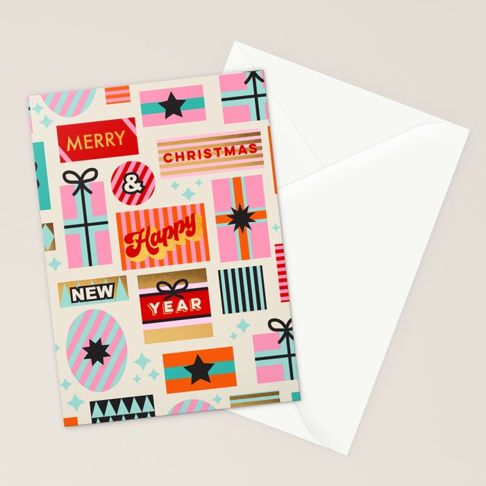 Retro Christmas Gift pattern with Season's Greetings Stationery Card Gallery Image 2