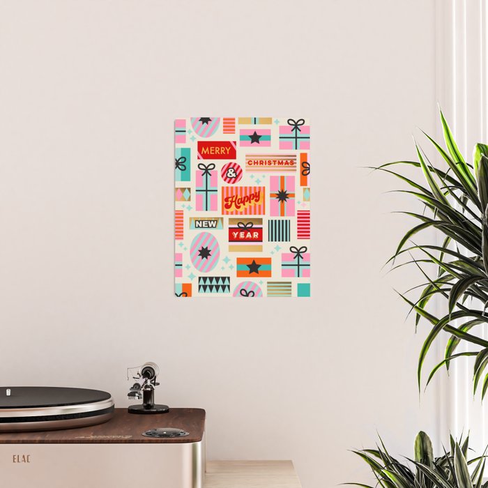 Retro Christmas Gift pattern with Season's Greetings Poster Gallery Image 2