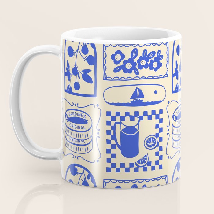 Blue summer vacation patchwork art pattern Coffee Mug Gallery Image 3