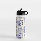 Blue summer vacation patchwork art pattern Water Bottle Gallery Image 1