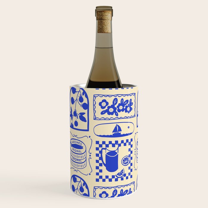 Blue summer vacation patchwork art pattern Wine Chiller Gallery Image 2