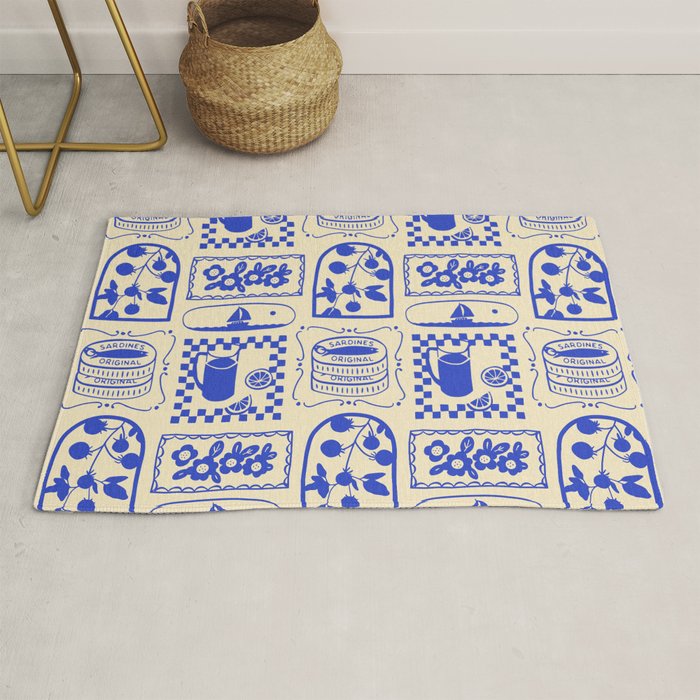 Blue summer vacation patchwork art pattern Rug Gallery Image 1