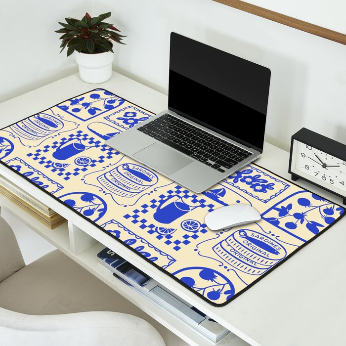 Blue summer vacation patchwork art pattern Desk Mat Gallery Image 2