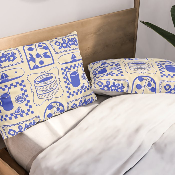 Blue summer vacation patchwork art pattern Pillow Sham Gallery Image 2