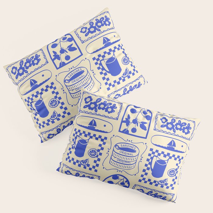 Blue summer vacation patchwork art pattern Pillow Sham Gallery Image 1