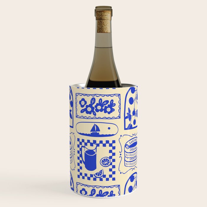 Blue summer vacation patchwork art pattern Wine Chiller Gallery Image 3
