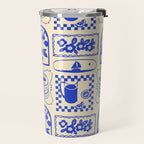 Blue summer vacation patchwork art pattern Travel Mug Gallery Image 2