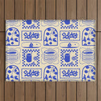 Blue summer vacation patchwork art pattern Outdoor Rug Gallery Image 1
