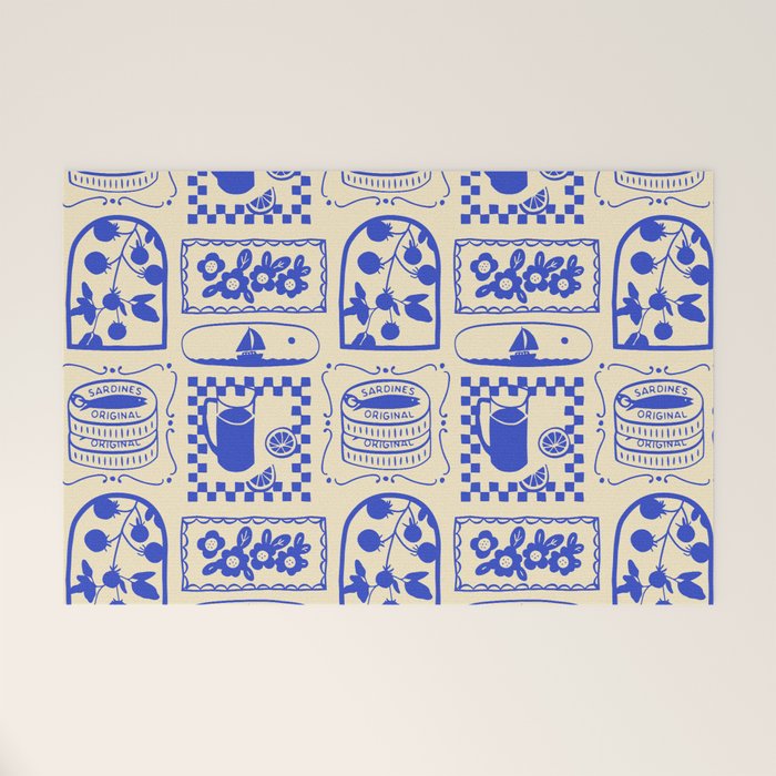 Blue summer vacation patchwork art pattern Welcome Mat Gallery Image 1