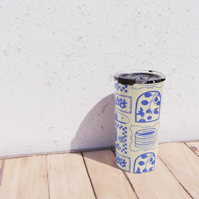 Blue summer vacation patchwork art pattern Travel Mug Gallery Image 4