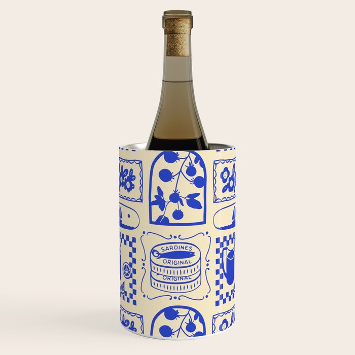 Blue summer vacation patchwork art pattern Wine Chiller Gallery Image 1