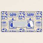 Blue summer vacation patchwork art pattern Desk Mat Gallery Image 1