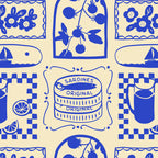 Blue summer vacation patchwork art pattern Coffee Mug Gallery Image 2