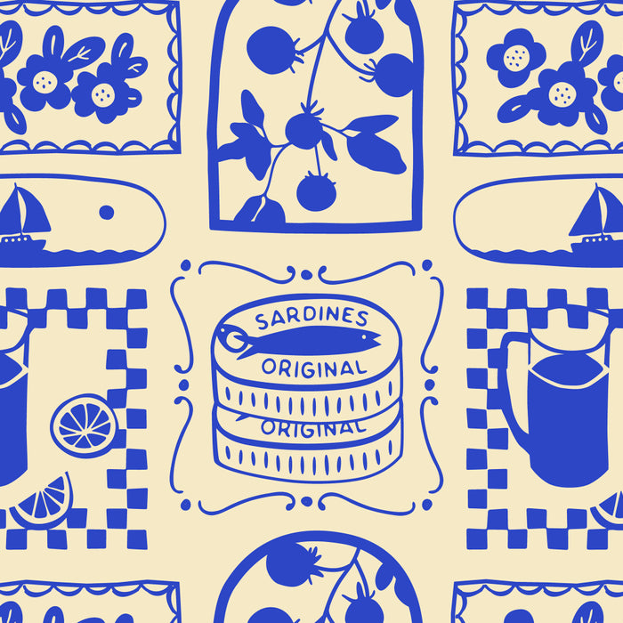 Blue summer vacation patchwork art pattern Coffee Mug Gallery Image 2