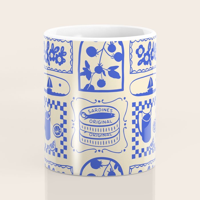 Blue summer vacation patchwork art pattern Coffee Mug Gallery Image 4