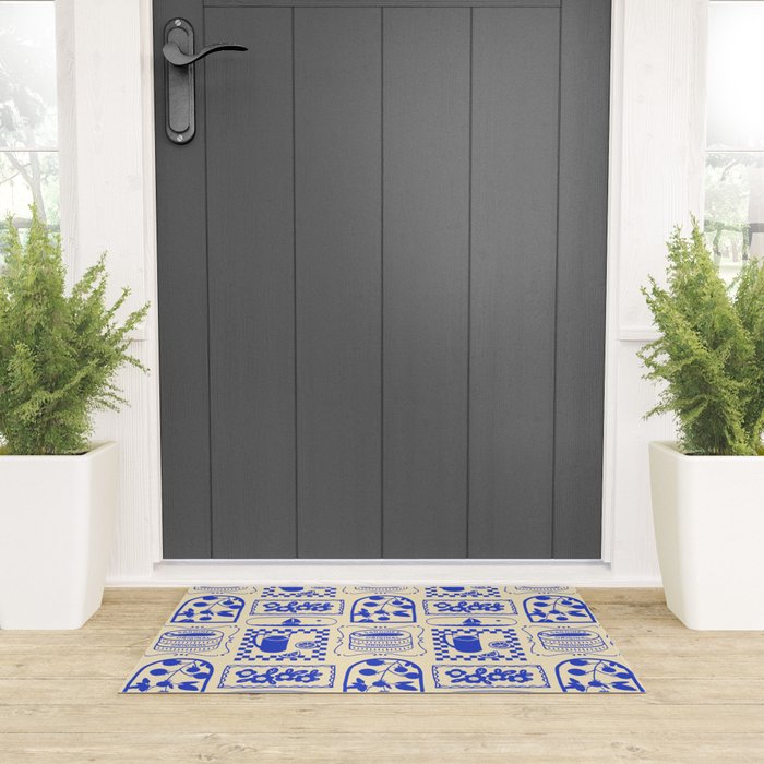Blue summer vacation patchwork art pattern Welcome Mat Gallery Image 3